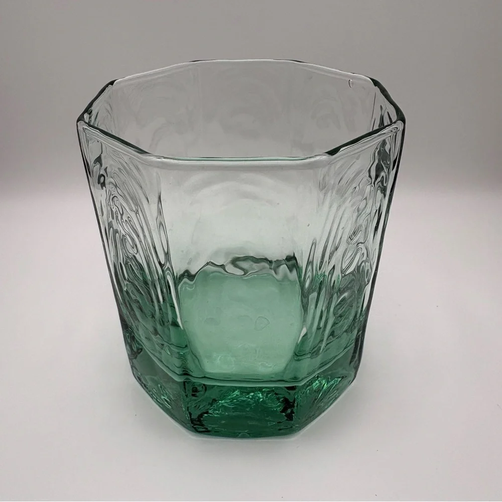 Vintage Libby Facets Green Hexagonal Old Fashion /  Rocks Glassware (Sets Of‎ 2)